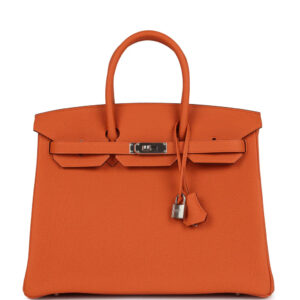 Birkin 25 Orange Togo Palladium Hardware