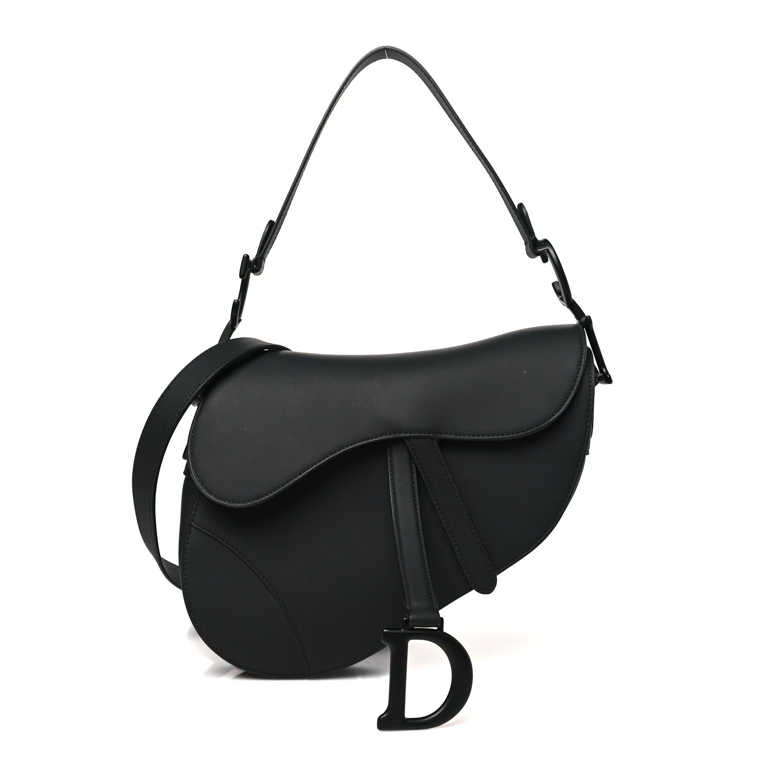 Ultra Matte Calfskin Saddle Bag With Strap Black