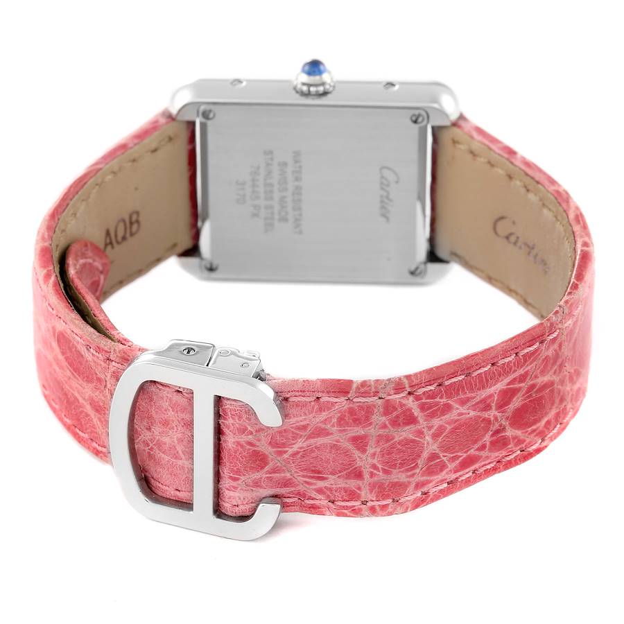 All the photos are of the actual watch for sale Cartier Tank Solo Pink Dial Pink Strap Steel Ladies Watch W5200000 - Image 4