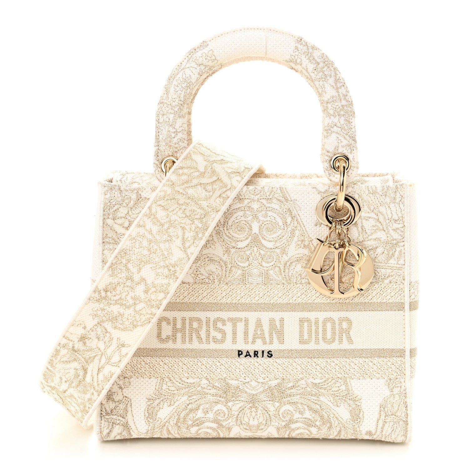 Canvas Around The World Stella Embroidered Medium Lady D-Lite White Gold