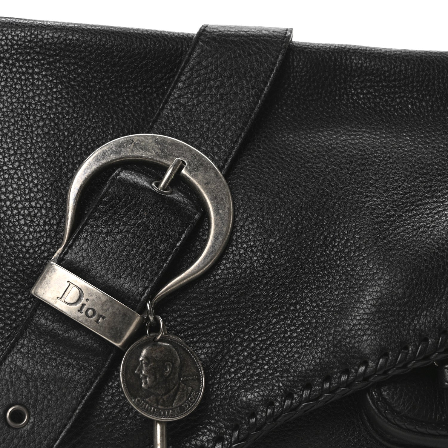 Pebbled Calfkskin Braided Medium Gaucho Double Saddle Bag Black - Image 8