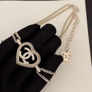 Wheat Heart Peach Heart Hollow Double C Double Chain Necklace