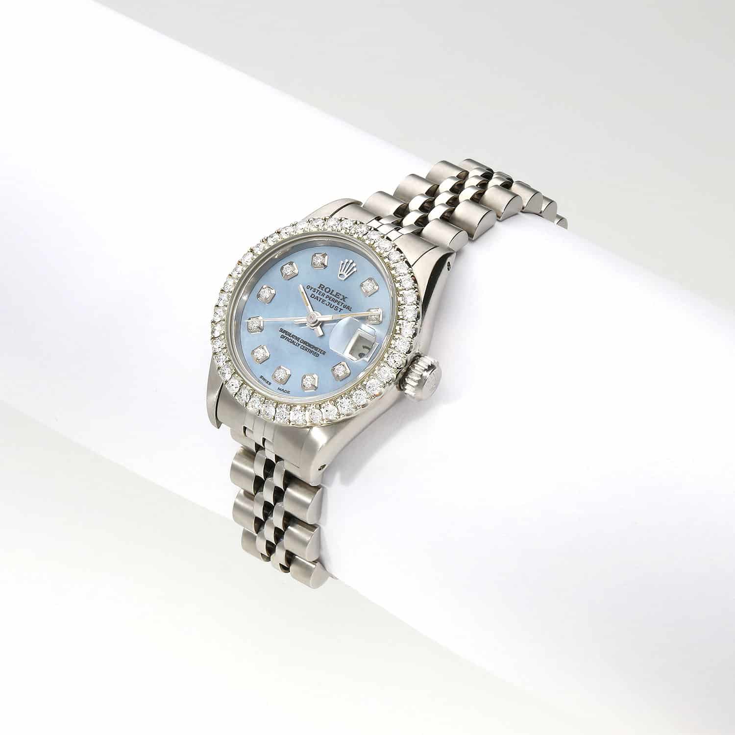Rolex Datejust Custom Blue 69173 MOP Diamond Dial Bezel Jubilee Band 26mm Watch - Image 5