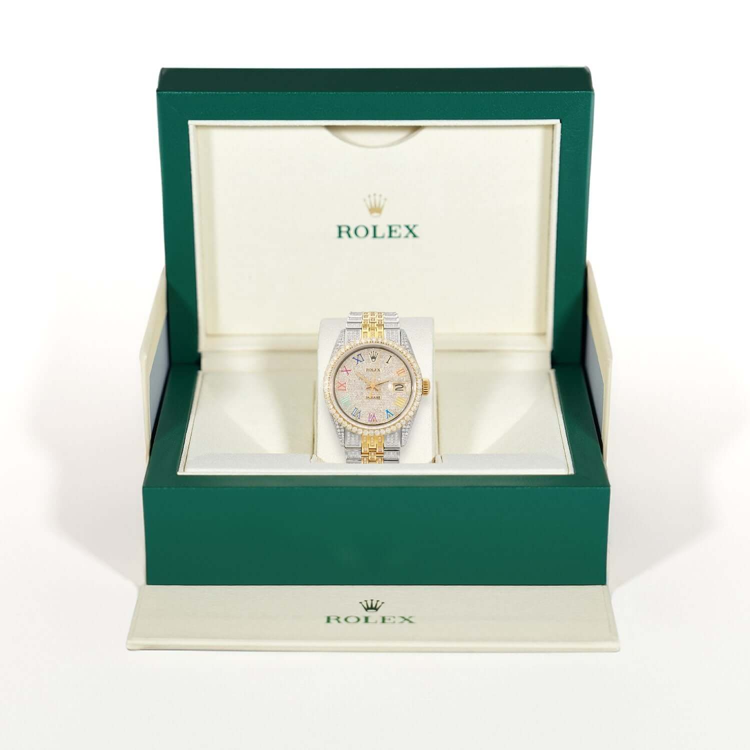 Rolex Datejust Custom Iced Rainbow Roman Diamond Dial Jubilee Band 36mm Watch - Image 3