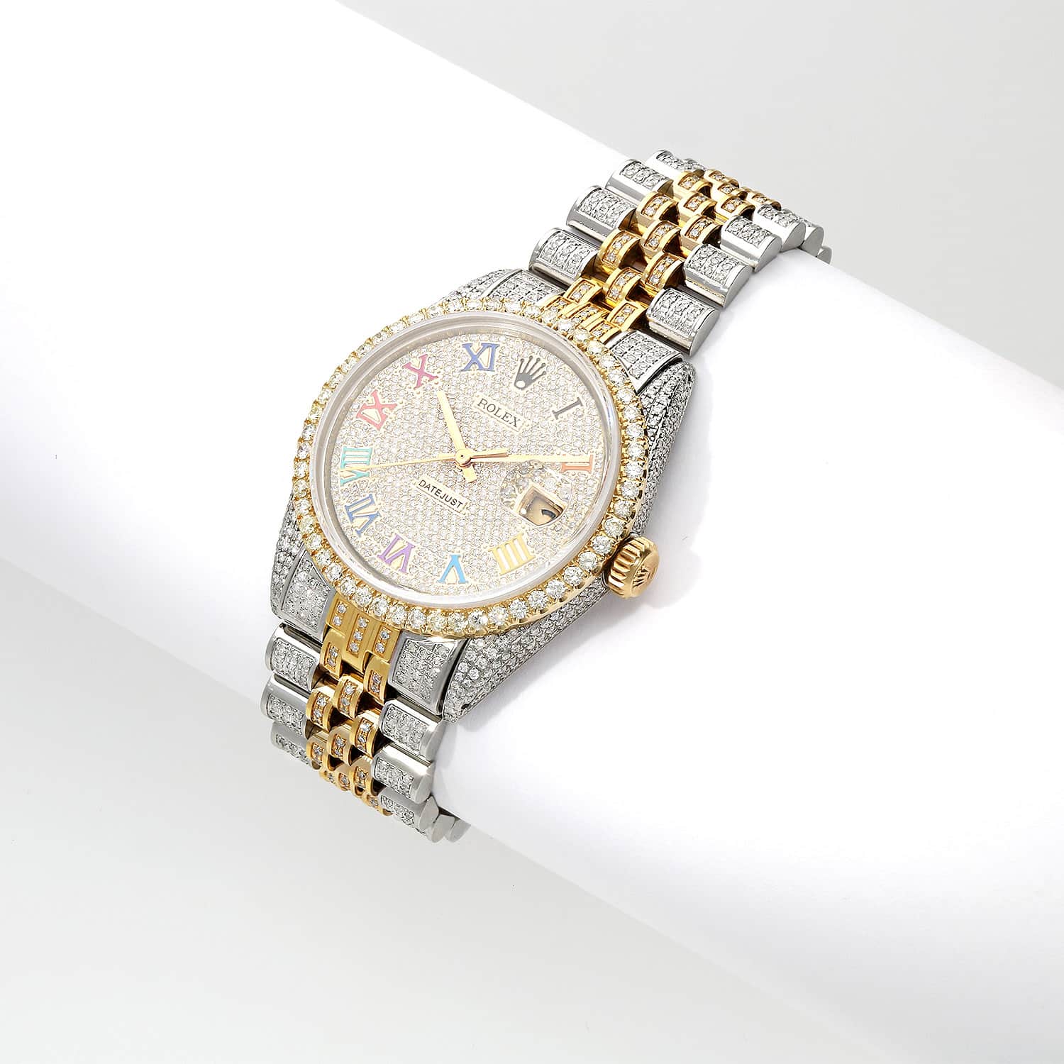 Rolex Datejust Custom Iced Rainbow Roman Diamond Dial Jubilee Band 36mm Watch - Image 5