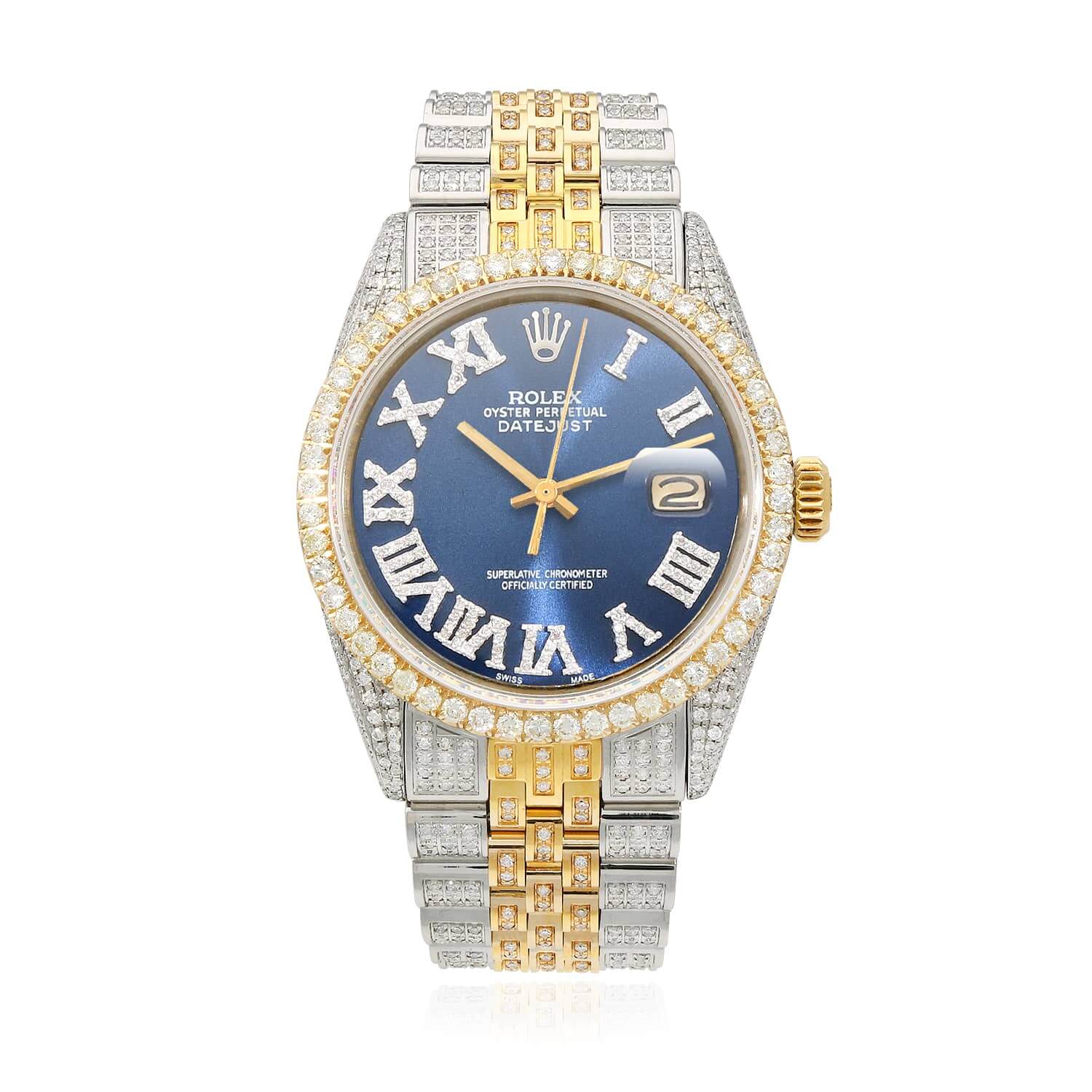 Rolex Datejust Jubilee Band Custom Natural Diamond Blue Sapphire Dial 36mm Watch