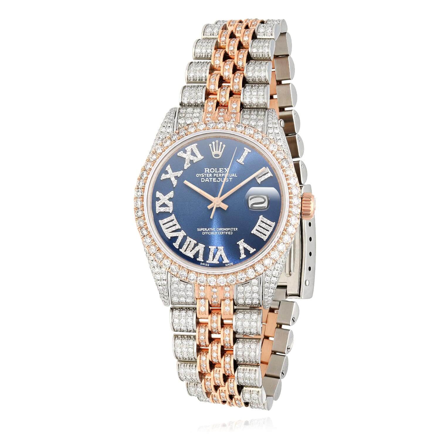 Rolex Datejust 12C Natural Diamond Stainless Steel Rose Blue Sapphire Watch 36mm