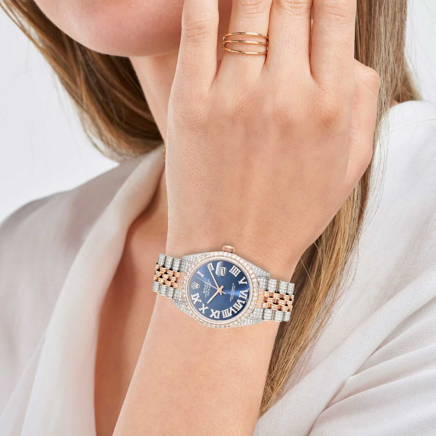 Rolex Datejust 12C Natural Diamond Stainless Steel Rose Blue Sapphire Watch 36mm - Image 5