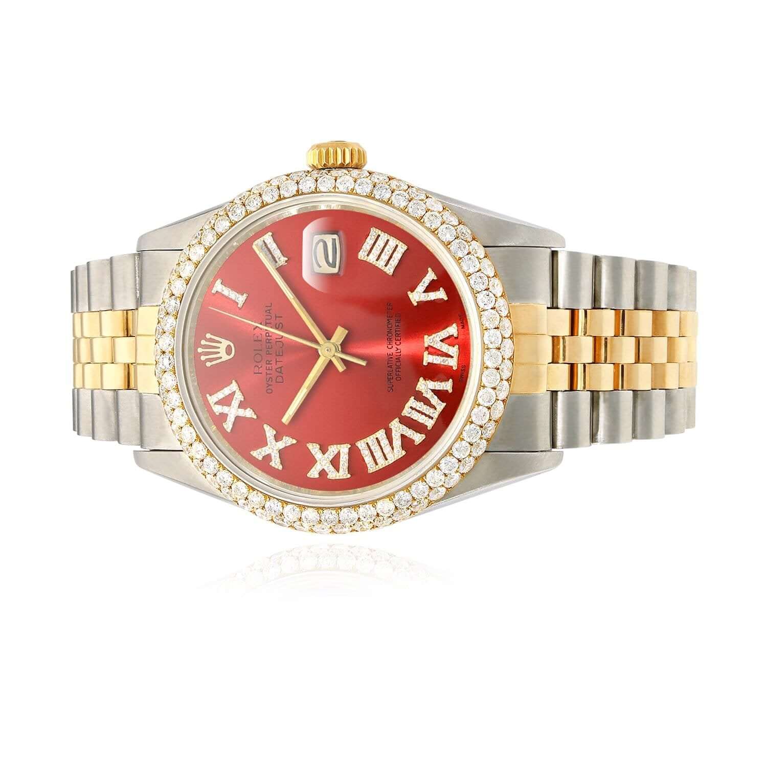 Rolex Datejust Jubilee Band Custom Diamond Bezel Ruby Red Dial 36mm Watch - Image 2