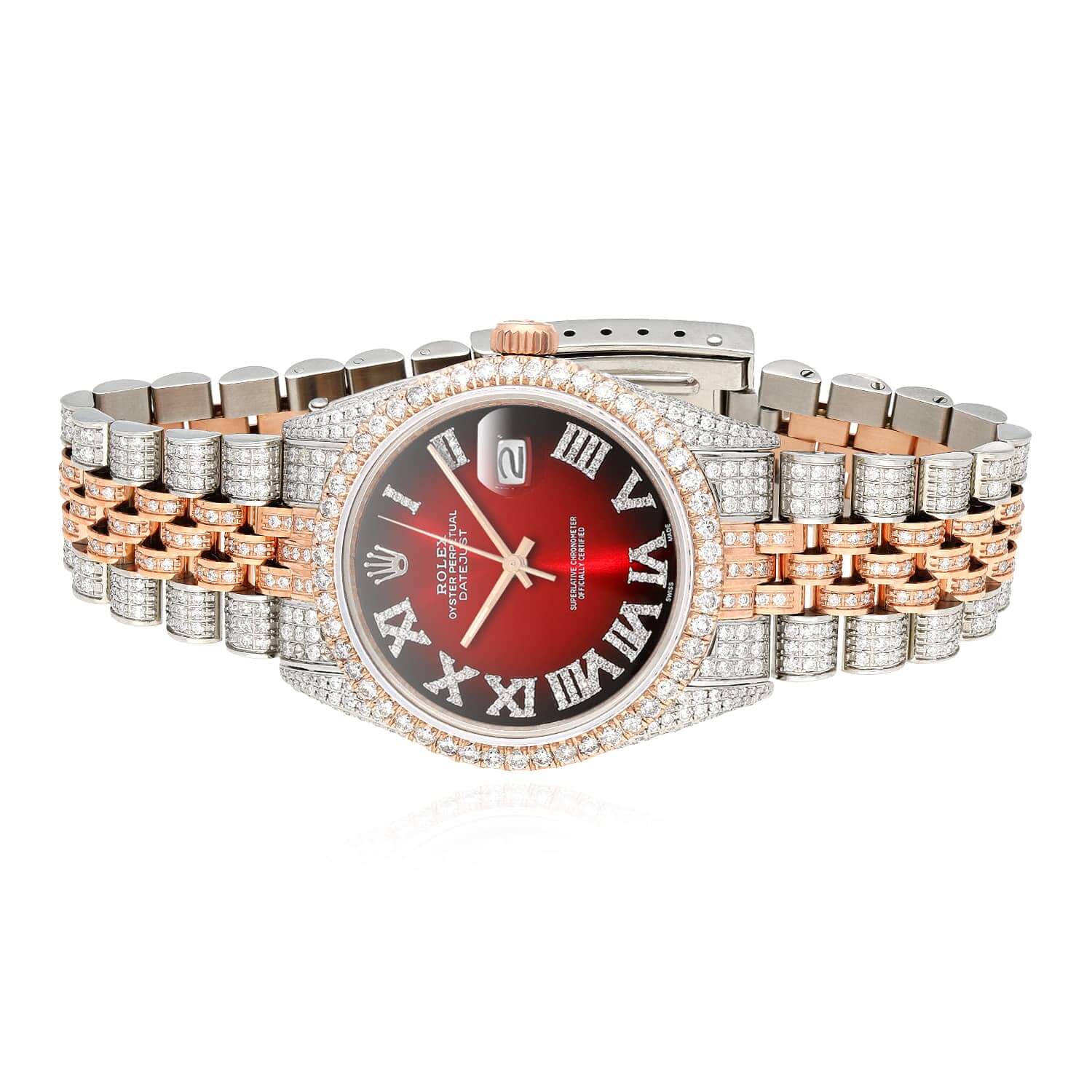 Rolex Datejust 12CTW Natural Diamond Stainless Steel White Rose Ruby Watch 36mm - Image 2