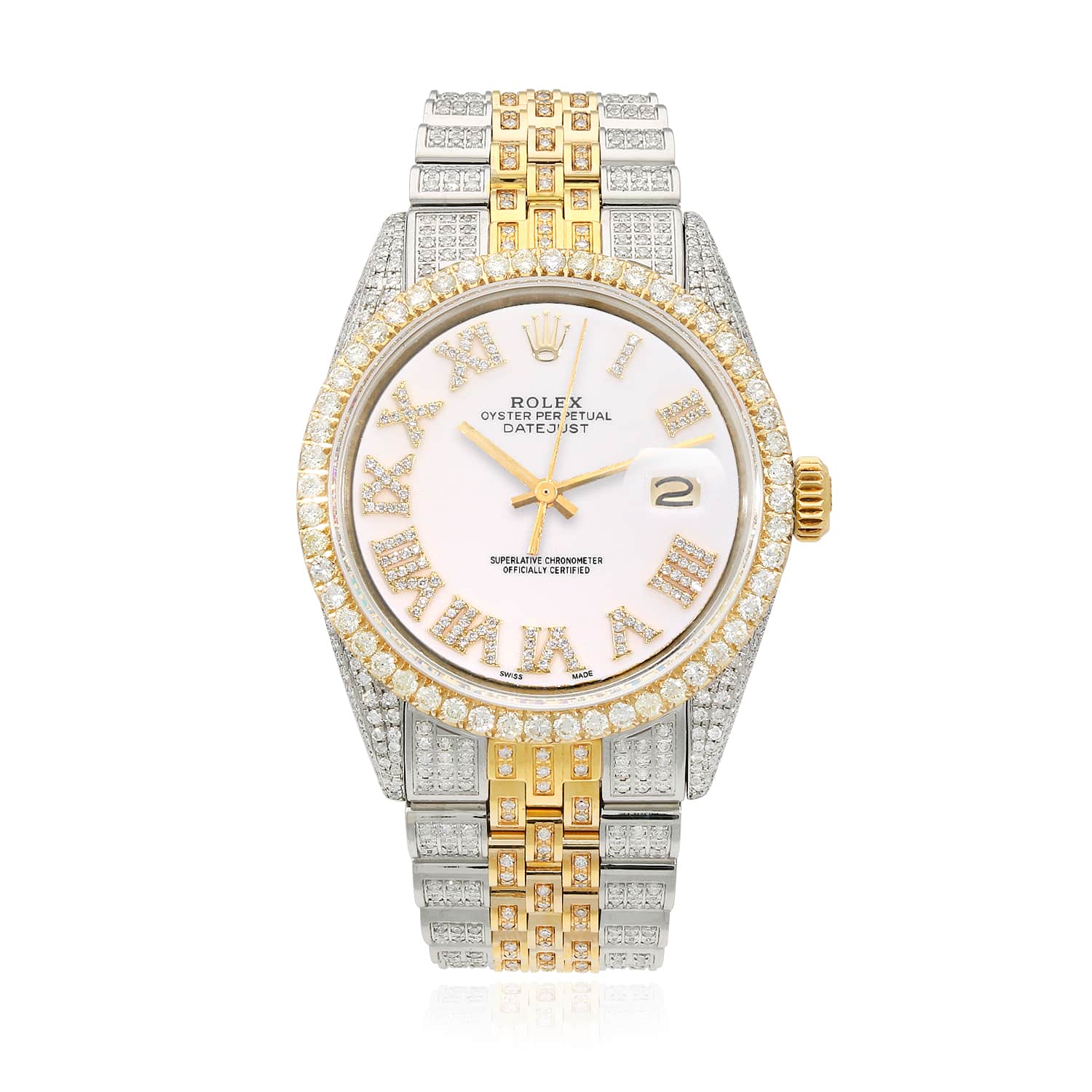 Rolex Datejust Iced White Gold Roman Diamond Dial Jubilee Band 36mm Watch