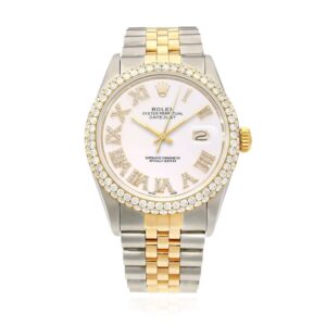 Rolex Datejust Jubilee Band Custom Diamond Bezel Yellow White Dial 36mm Watch