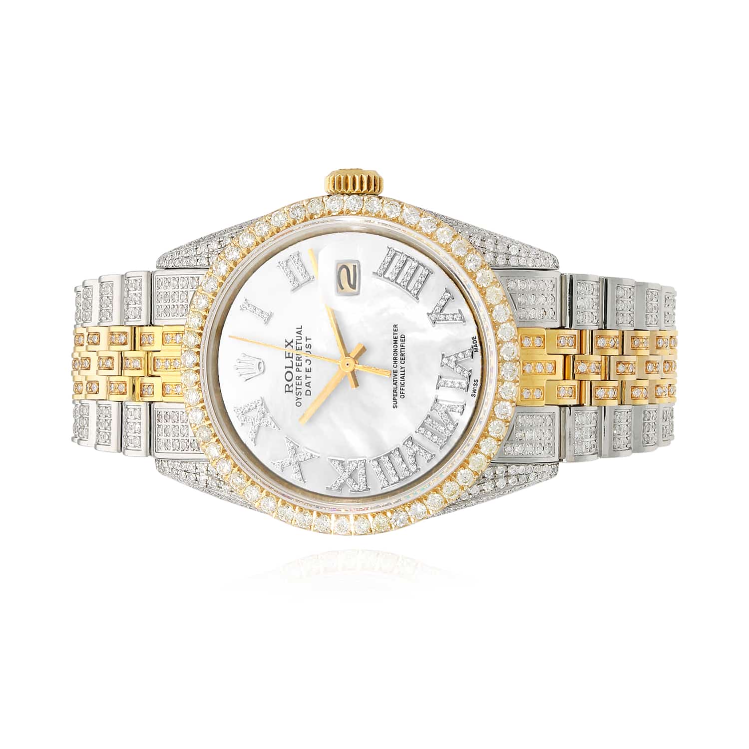 Rolex Datejust Custom Iced White Roman Diamond Dial MOP Jubilee Band 36mm Watch - Image 2