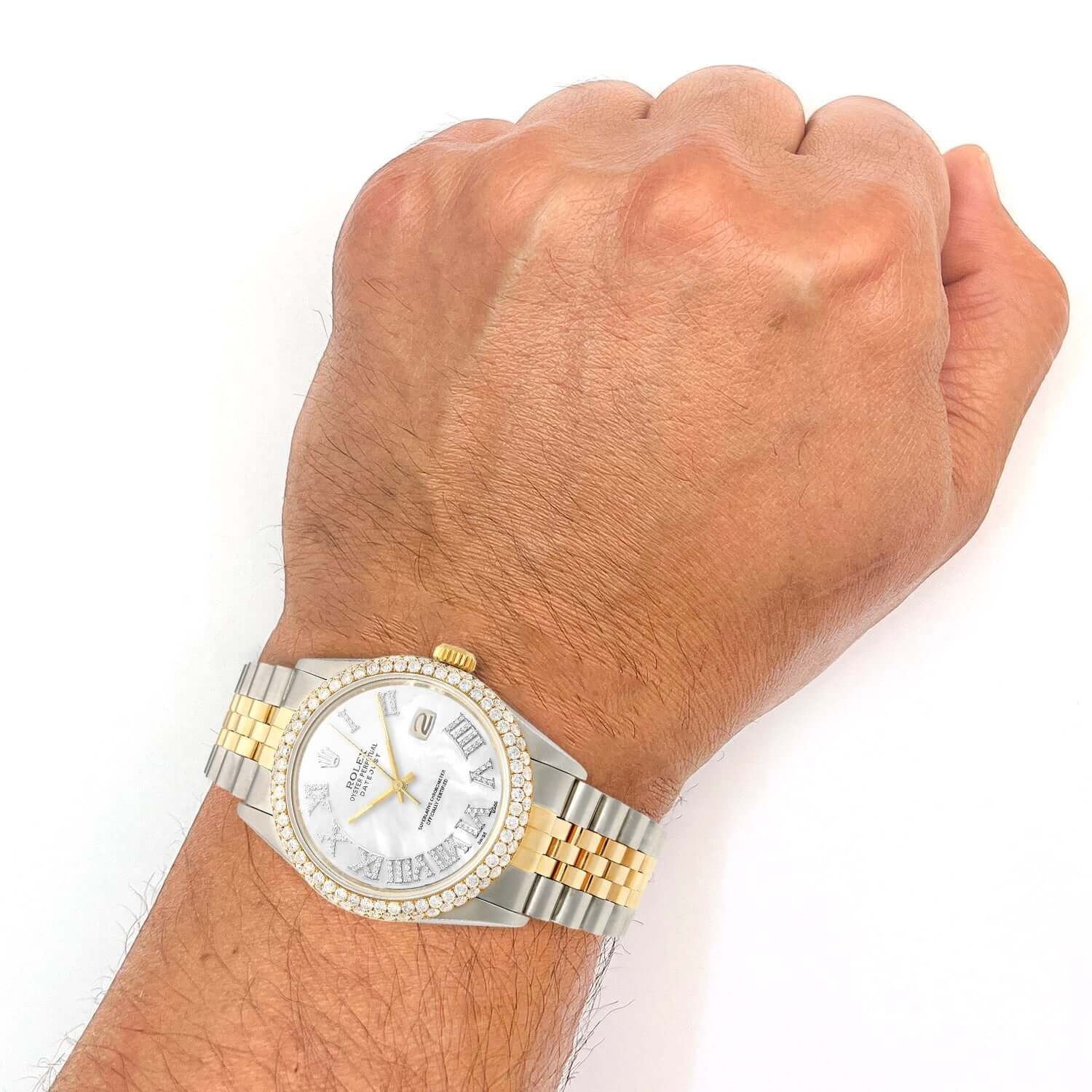 Rolex Datejust Jubilee Band Custom Diamond Bezel Pearl & White Dial 36mm Watch - Image 5