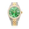 Rolex Datejust Jubilee Band Custom Diamond Bezel Green Emerald Dial 36mm Watch