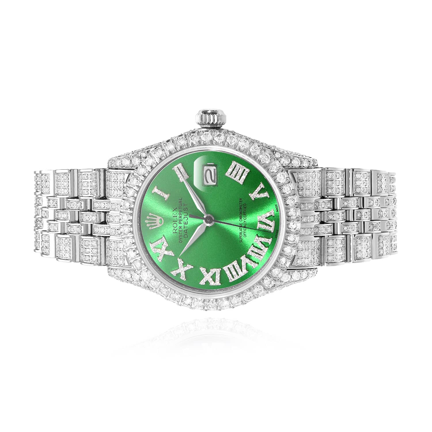 Rolex Datejust Diamond Jubilee Band Diamond Green Emerald Dial Bezel 36mm Watch - Image 2