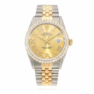 Rolex Datejust Jubilee 36mm Gold Dial 4.50Ct Diamond Bezel Women's Watch