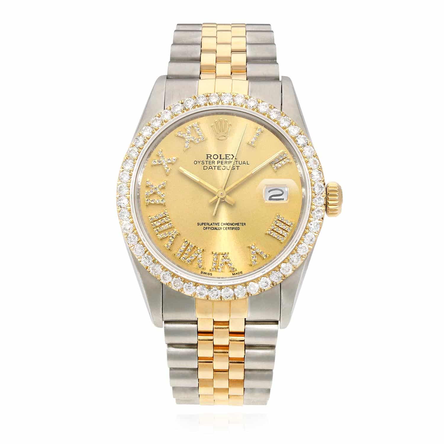Rolex Datejust Jubilee 36mm 16013 Gold Dial 4.50Ct Diamond Bezel Men's Watch