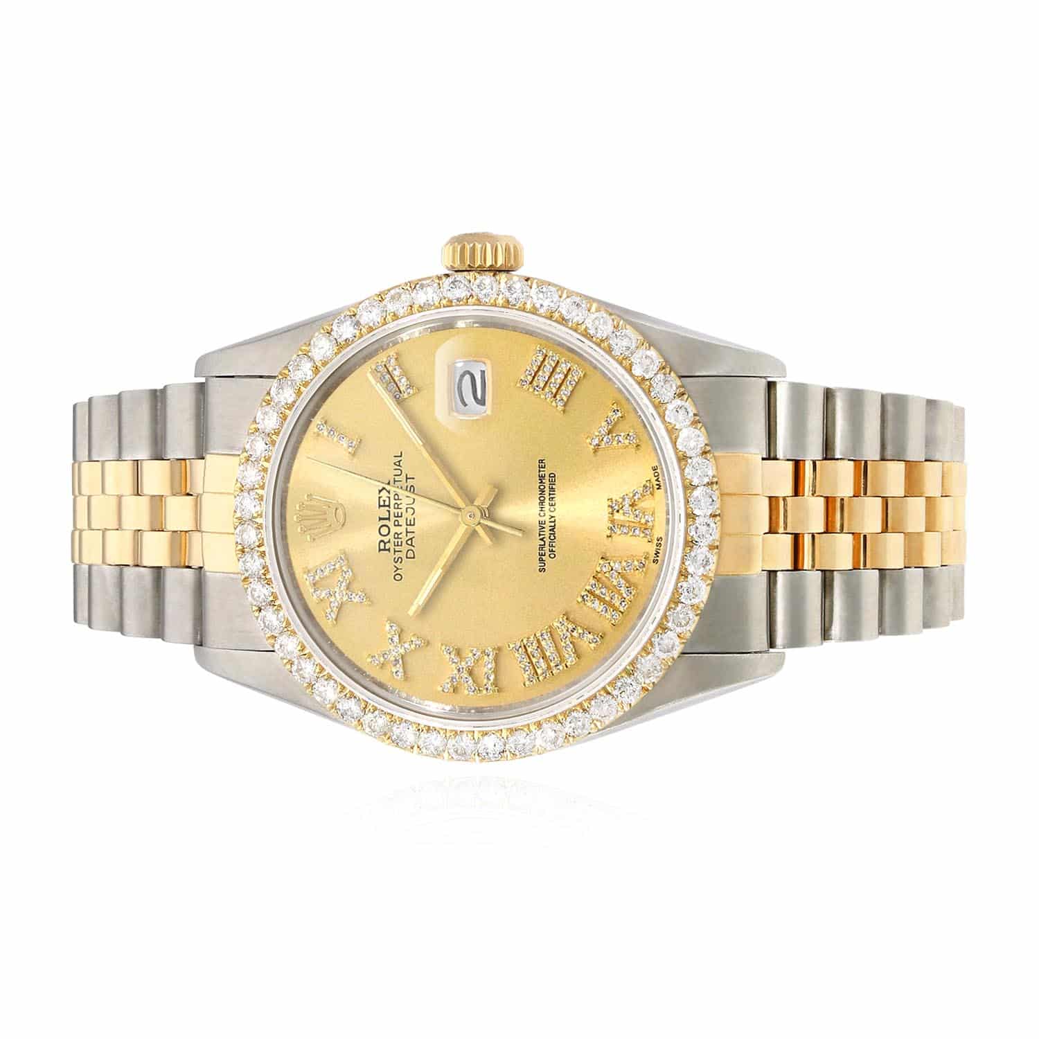 Rolex Datejust Jubilee 36mm 16013 Gold Dial 4.50Ct Diamond Bezel Men's Watch - Image 3