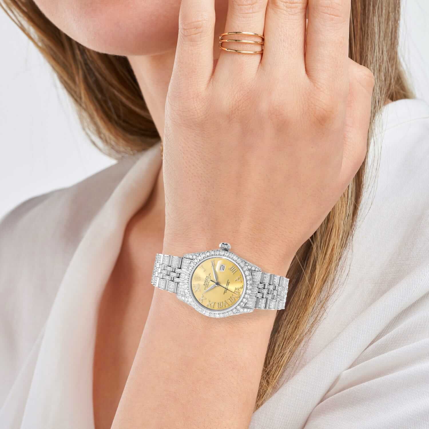 Rolex Datejust Diamond Jubilee Band Diamond Yellow White Dial Bezel 36mm Watch - Image 4