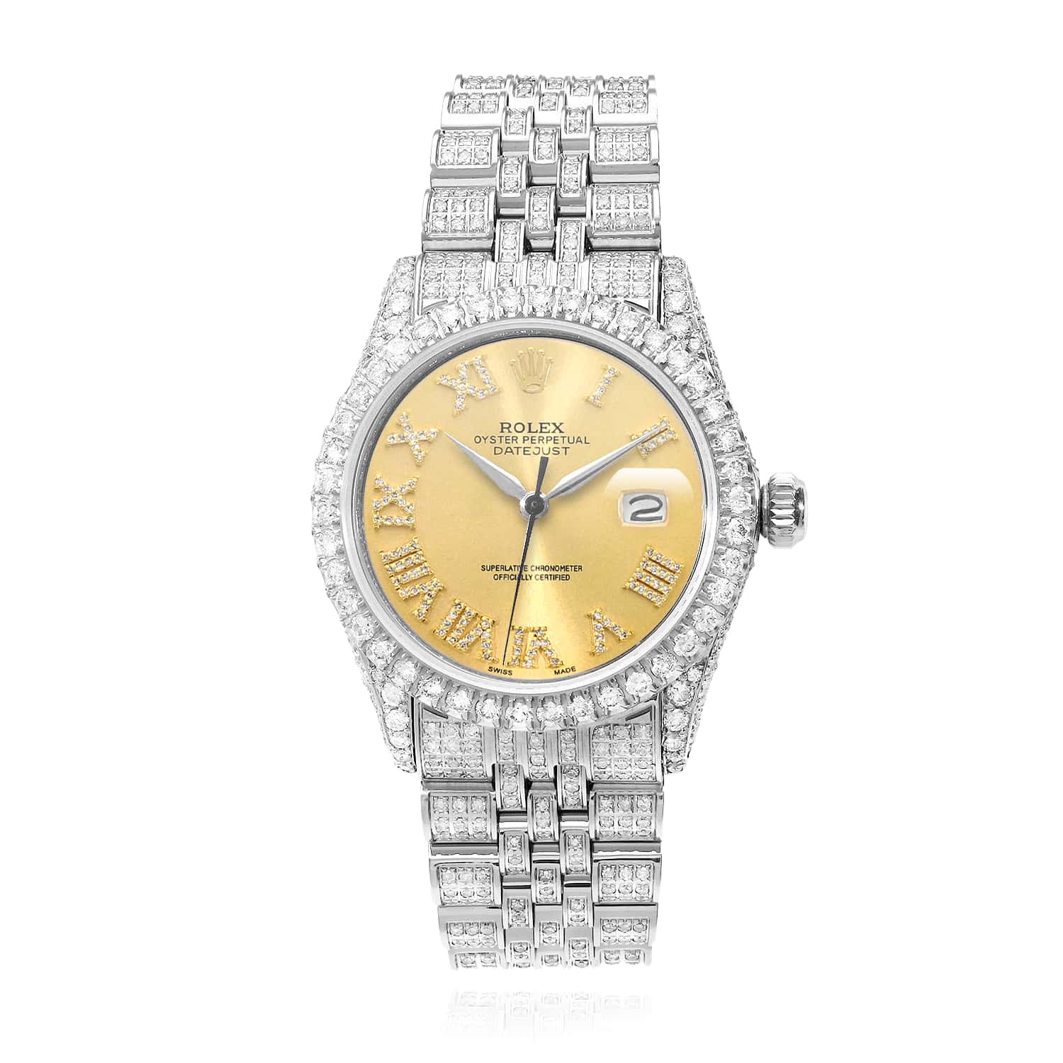 Rolex Datejust Diamond Jubilee Band Diamond Yellow White Dial Bezel 36mm Watch