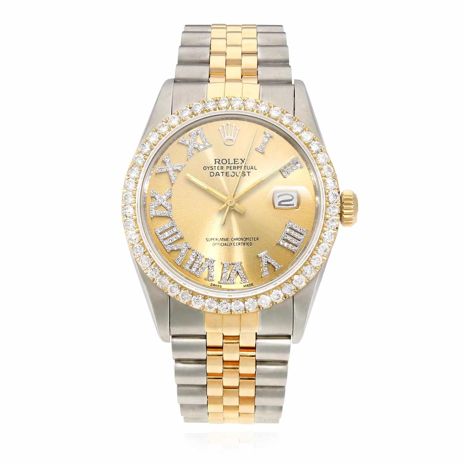 Rolex Datejust Jubilee Band 4.50Ct Natural Diamond Bezel Yellow Dial 36mm Watch