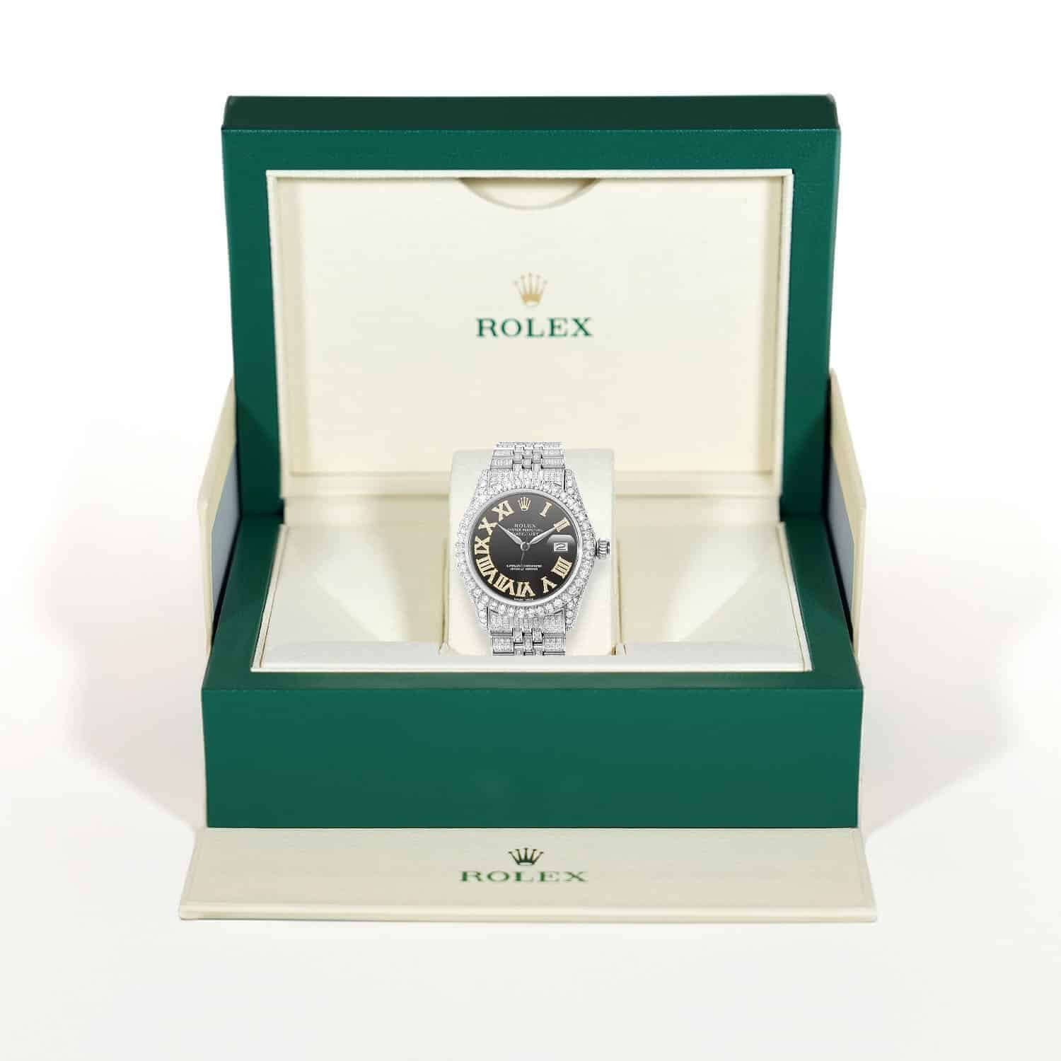Rolex Datejust 9.5Ct Natural Diamond Jubilee Band Bezel Black Dial 36mm Watch - Image 6