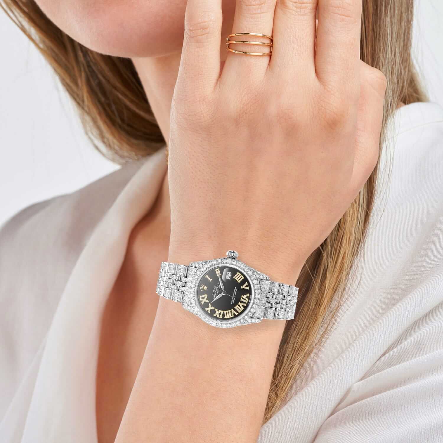 Rolex Datejust 9.5Ct Natural Diamond Jubilee Band Bezel Black Dial 36mm Watch - Image 4