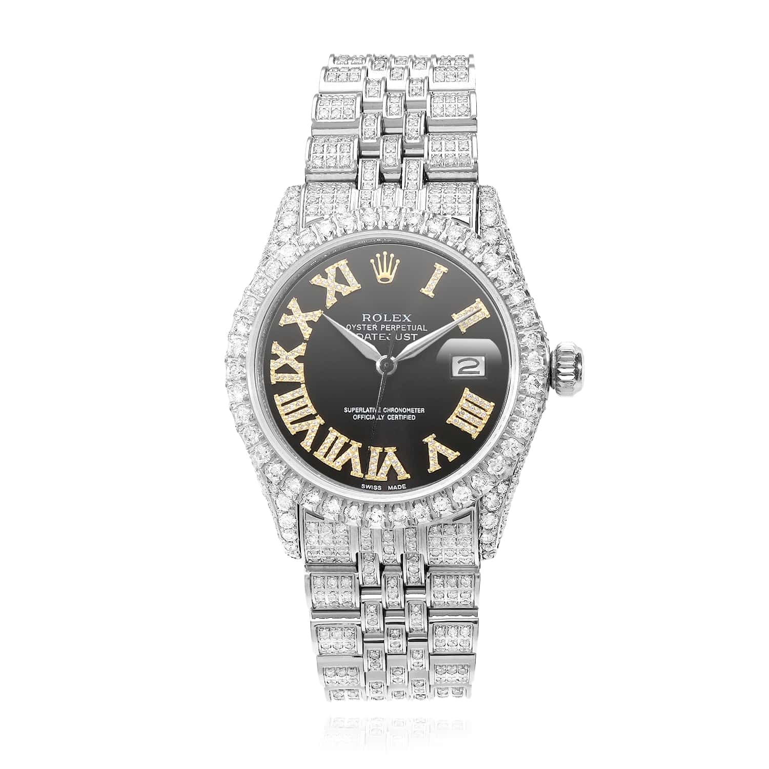 Rolex Datejust 9.5Ct Natural Diamond Jubilee Band Bezel Black Dial 36mm Watch