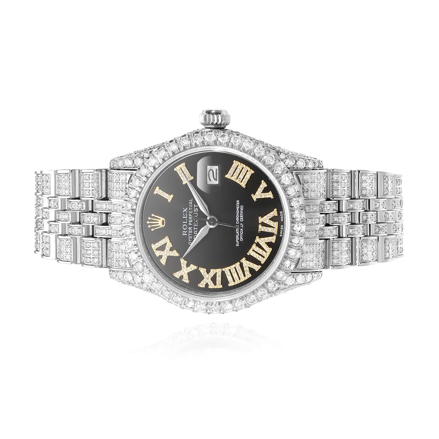 Rolex Datejust 9.5Ct Natural Diamond Jubilee Band Bezel Black Dial 36mm Watch - Image 2