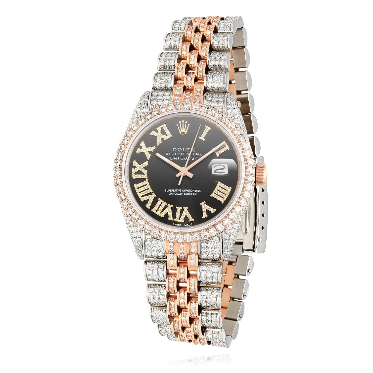 Rolex Datejust Natural Diamond Stainless Steel White Rose Black Dial Watch 36mm