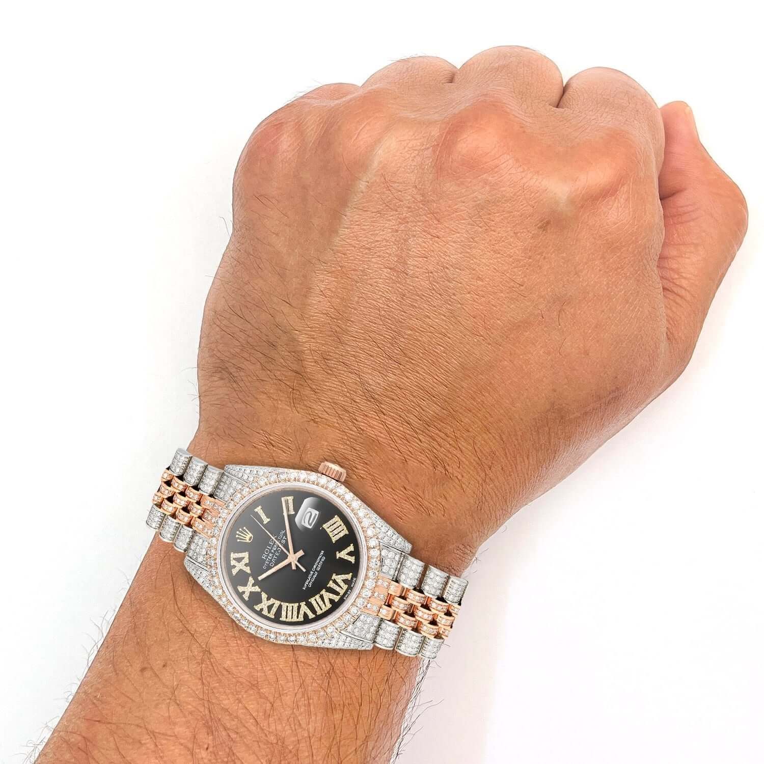 Rolex Datejust Natural Diamond Stainless Steel White Rose Black Dial Watch 36mm - Image 6