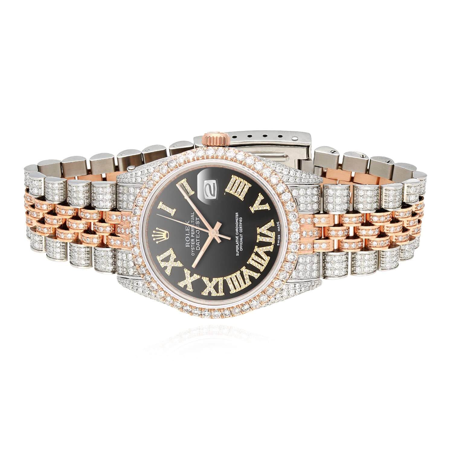 Rolex Datejust Natural Diamond Stainless Steel White Rose Black Dial Watch 36mm - Image 2