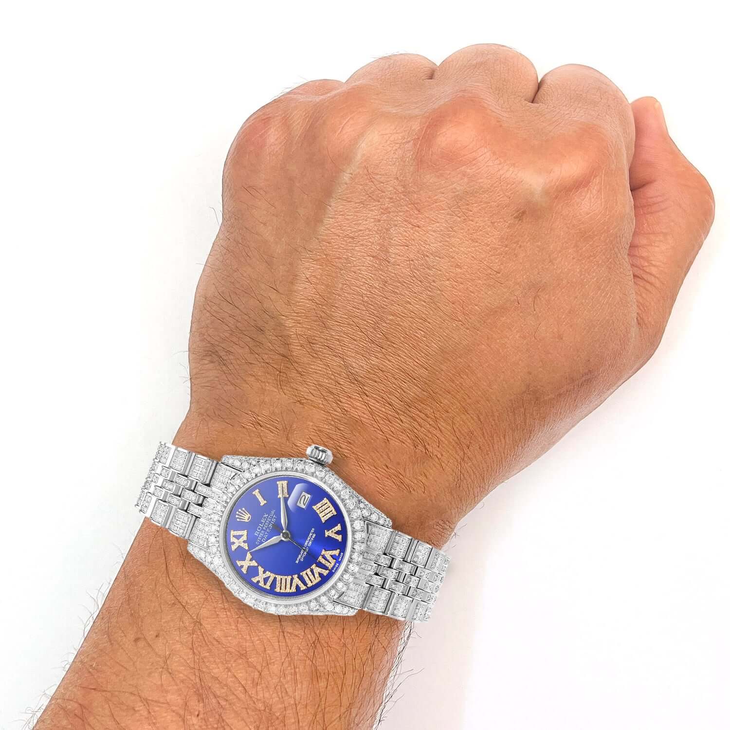 Rolex Datejust Natural Diamond Pave Jubilee Band Bezel Blue Dial 36mm Watch - Image 5