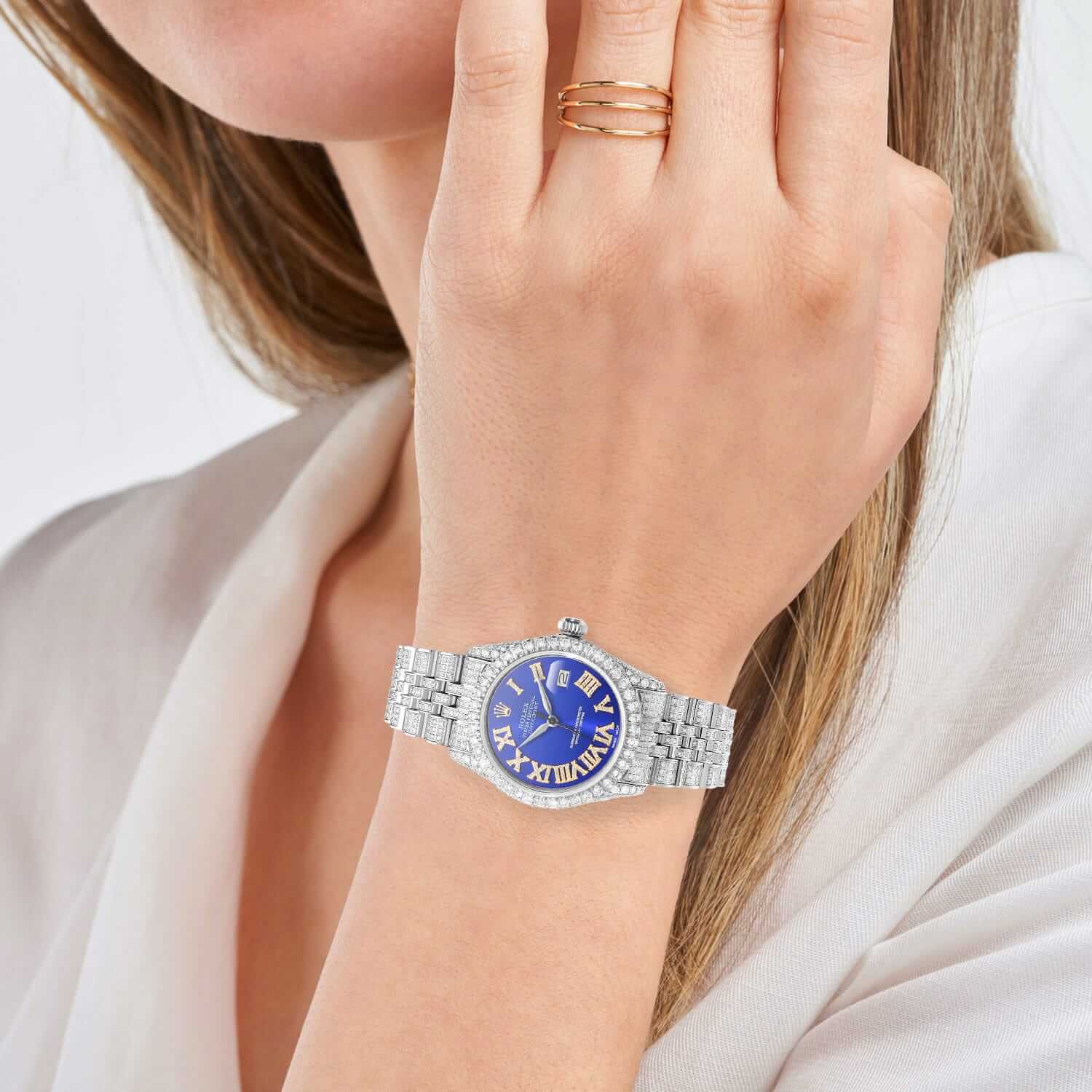 Rolex Datejust Natural Diamond Pave Jubilee Band Bezel Blue Dial 36mm Watch - Image 4