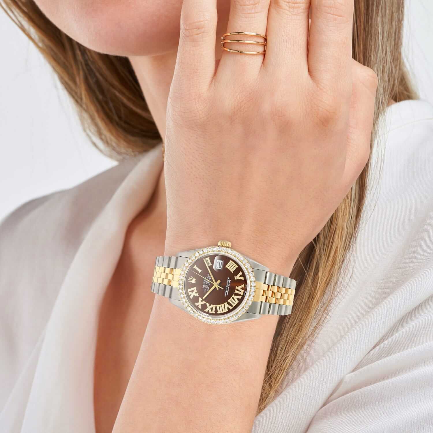 Rolex Datejust Jubilee 4.50Ct Natural Diamond Bezel Brown Dial 36mm Watch - Image 4
