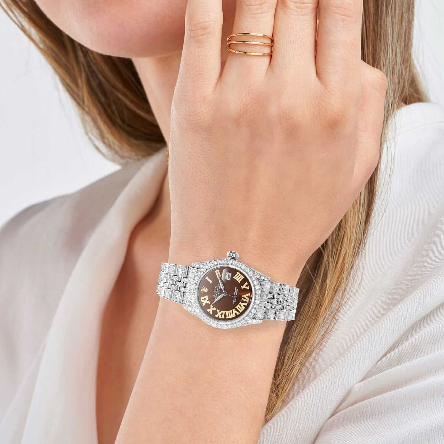Rolex Datejust Natural Diamond Jubilee Band Diamond Bezel Brown Dial 36mm Watch - Image 4