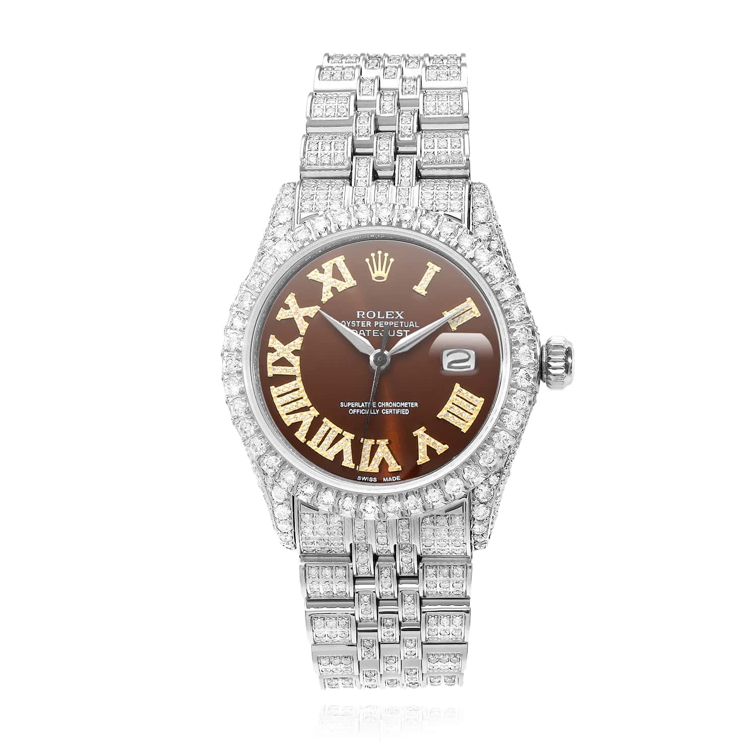 Rolex Datejust Natural Diamond Jubilee Band Diamond Bezel Brown Dial 36mm Watch