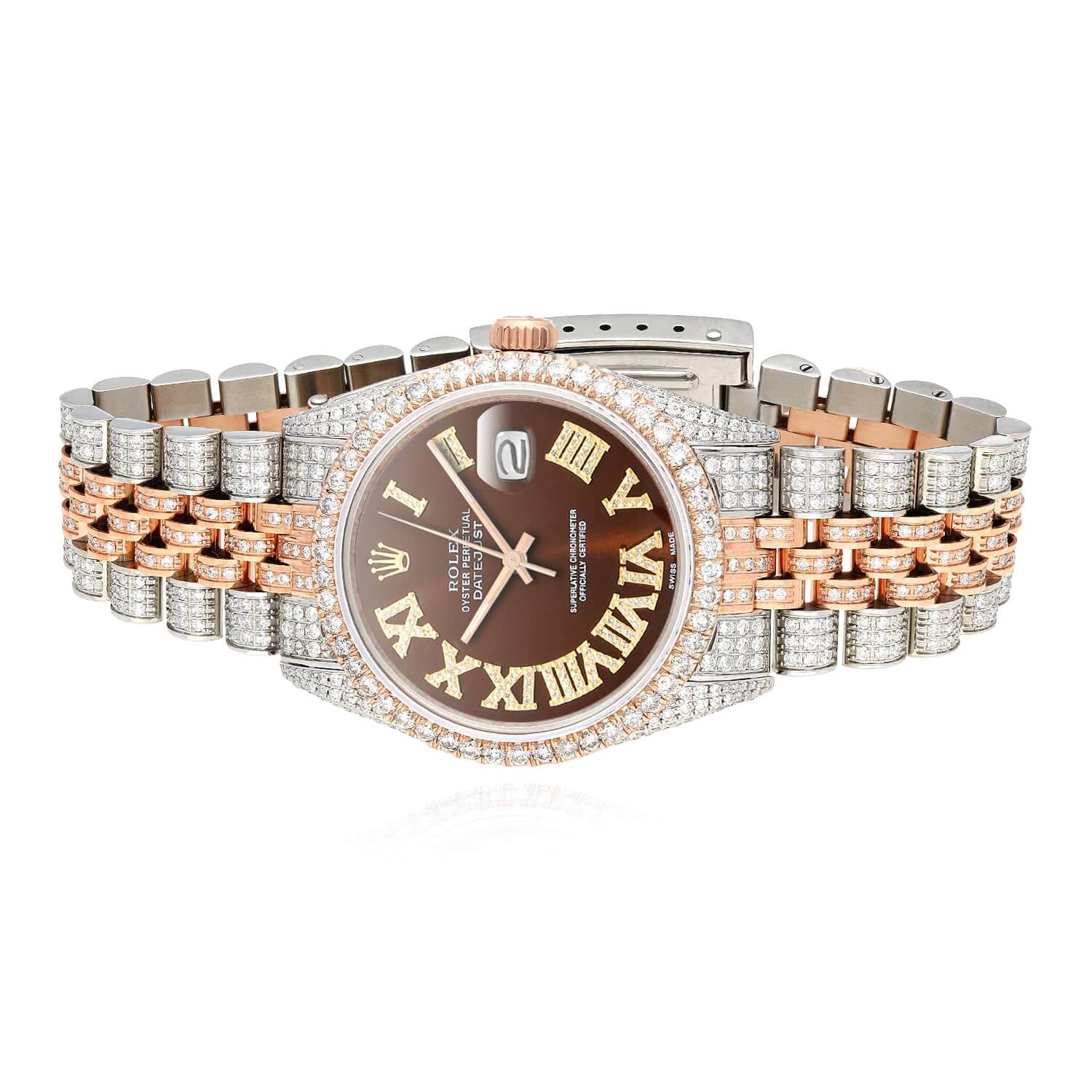 Rolex Datejust 12CTW Natural Diamond White Rose Stainless Steel Brown Watch 36mm - Image 2