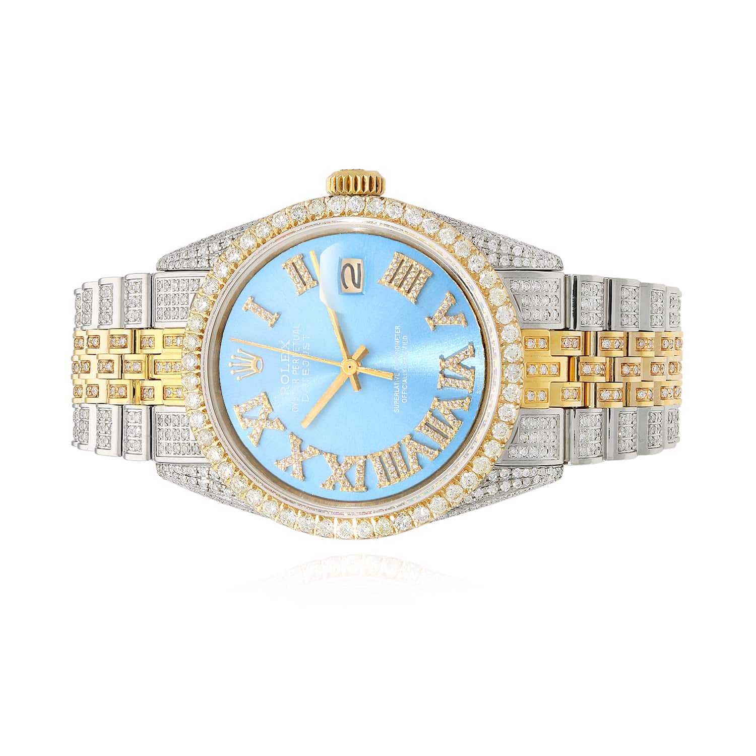Rolex Datejust Custom Iced Sky Blue Roman Diamond Dial Jubilee Band 36mm Watch - Image 3