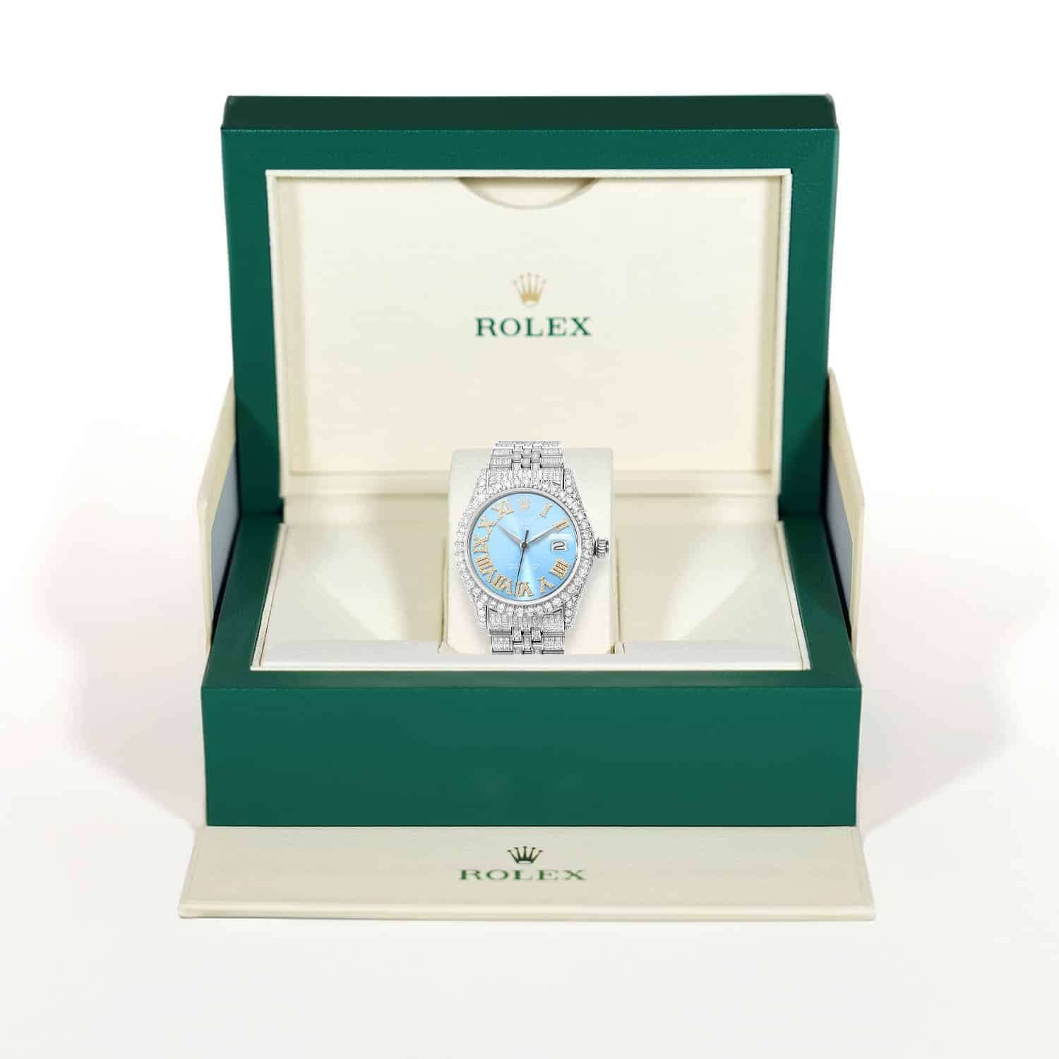 Rolex Datejust Natural Diamond Jubilee Band Bezel Sky Blue Dial 36mm Watch - Image 6