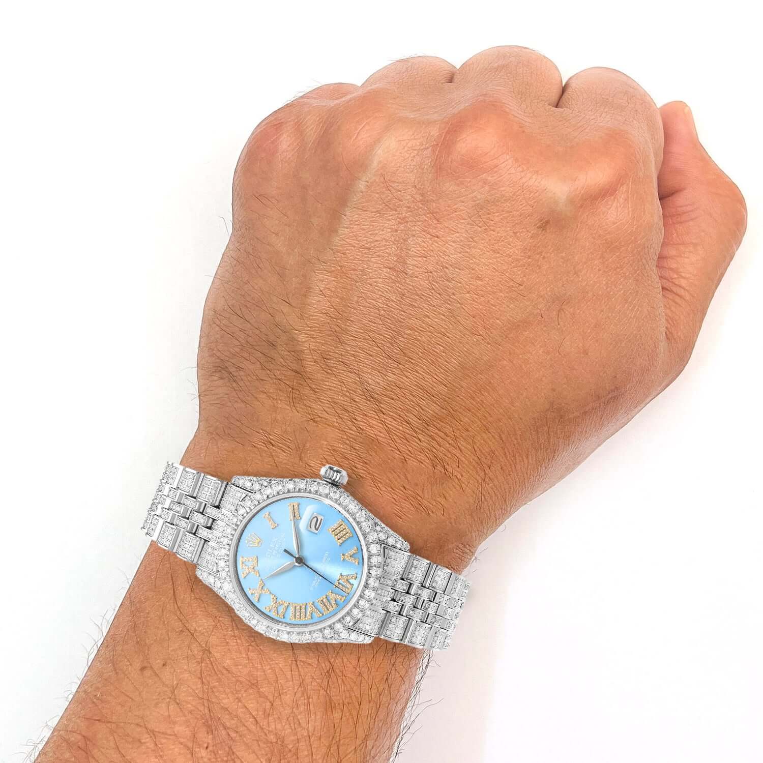 Rolex Datejust Natural Diamond Jubilee Band Bezel Sky Blue Dial 36mm Watch - Image 5