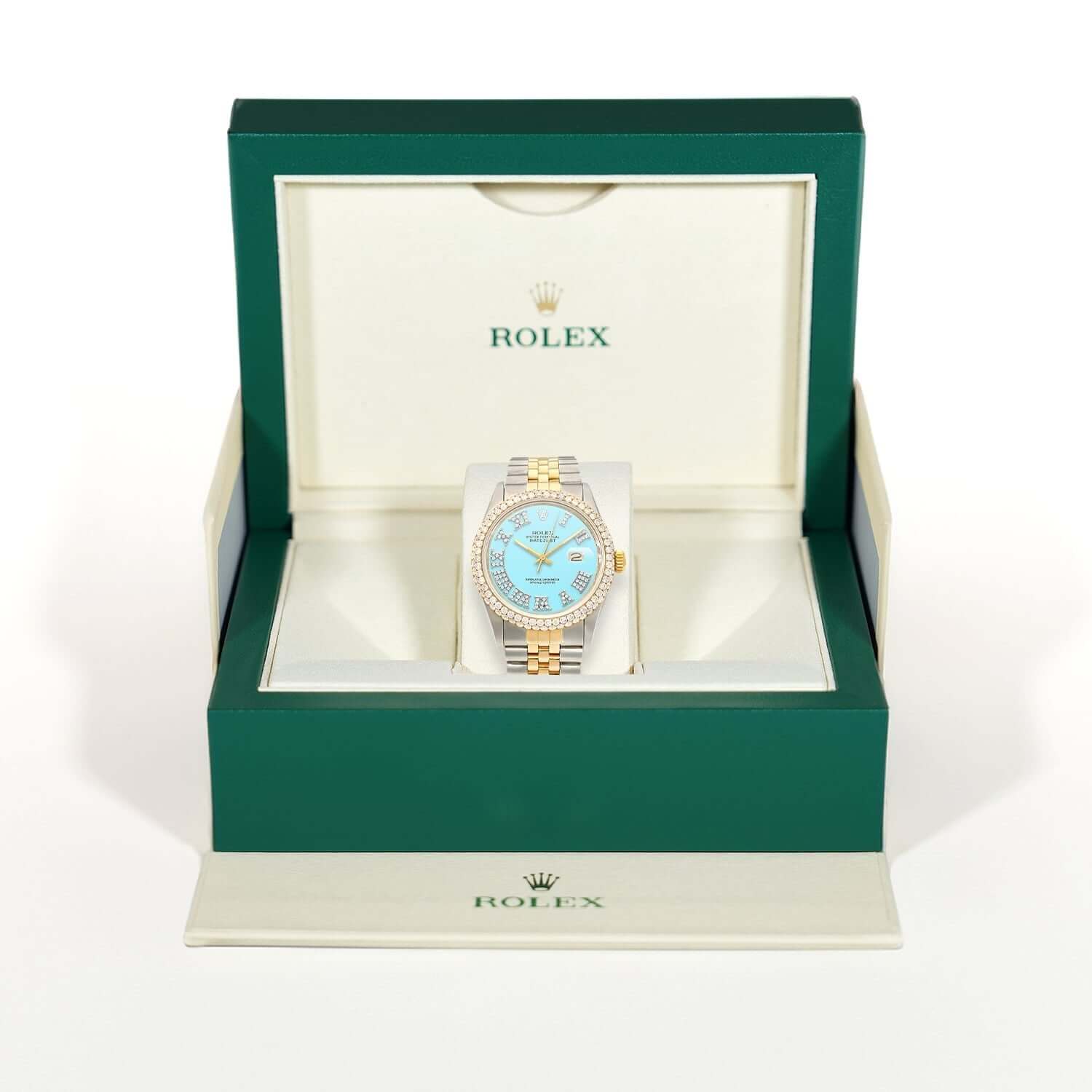 Rolex Datejust Jubilee Band Custom Diamond Bezel Turquoise Dial 36mm Watch - Image 6