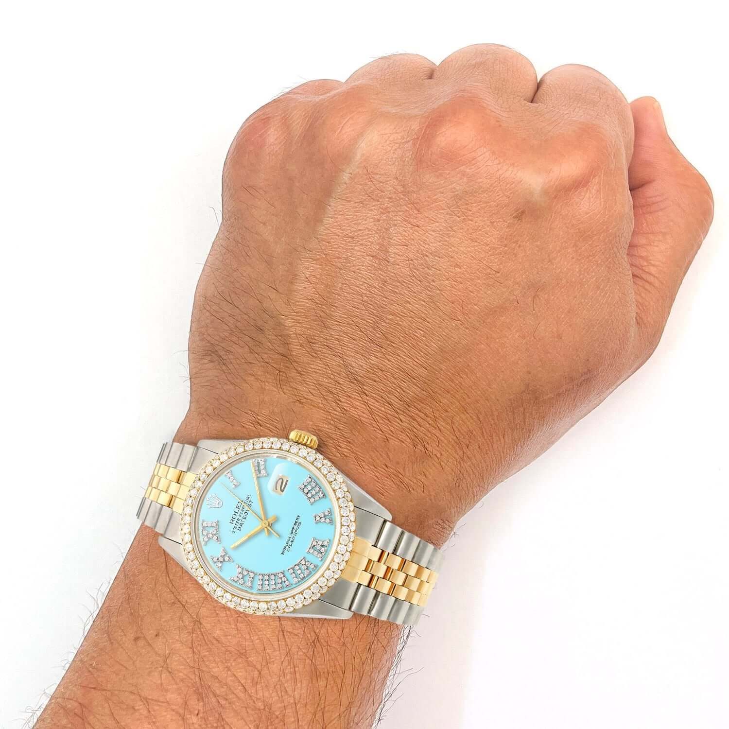 Rolex Datejust Jubilee Band Custom Diamond Bezel Turquoise Dial 36mm Watch - Image 5