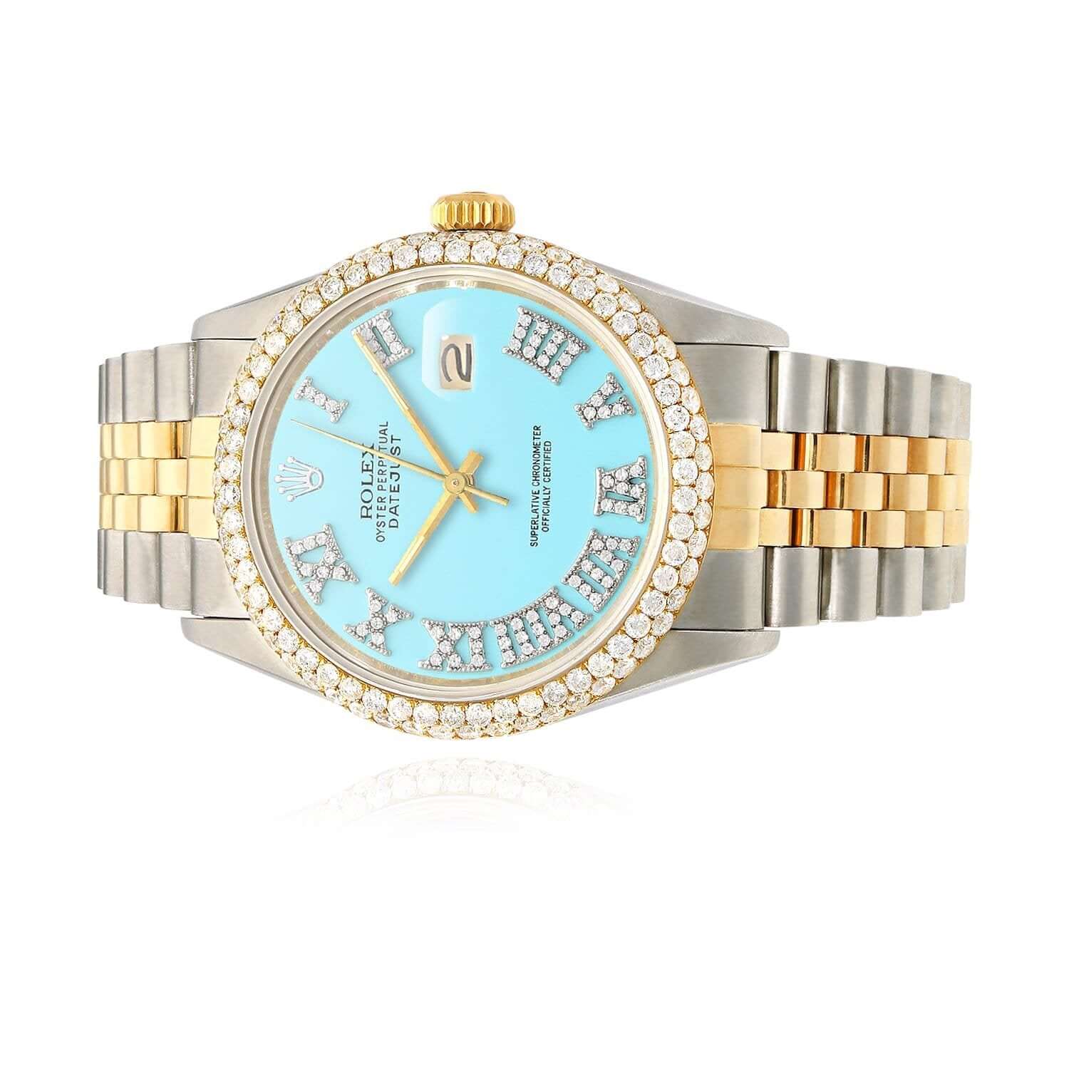 Rolex Datejust Jubilee Band Custom Diamond Bezel Turquoise Dial 36mm Watch - Image 2