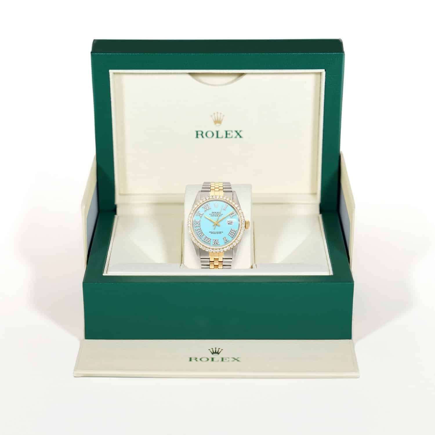 Rolex Datejust Jubilee 4.5C Natural Diamond Bezel Turquoise Blue Dial 36mm Watch - Image 6