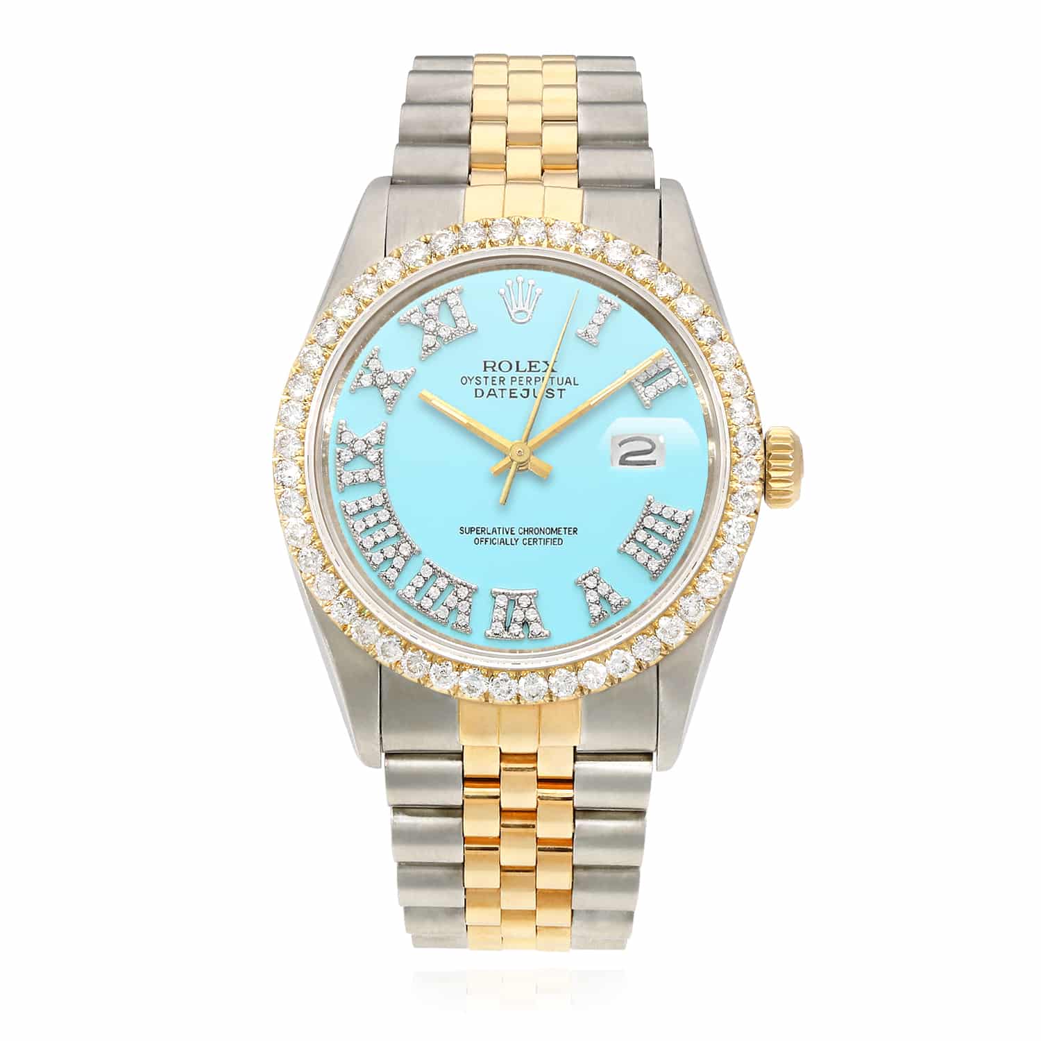 Rolex Datejust Jubilee 4.5C Natural Diamond Bezel Turquoise Blue Dial 36mm Watch