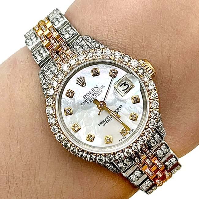 Rolex Datejust 26mm 69173 Custom Diamond Jubilee Band Diamond Dial Bezel Pearl Watch - Image 3