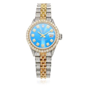 Rolex Datejust 69173 26mm Diamond Jubilee Band Diamond Dial Bezel Sky Blue Watch