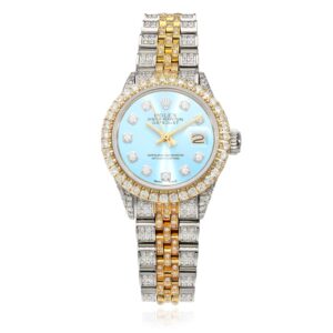 Rolex Datejust 69173 26mm Diamond Jubilee Band Diamond Dial Bezel Light Blue Watch